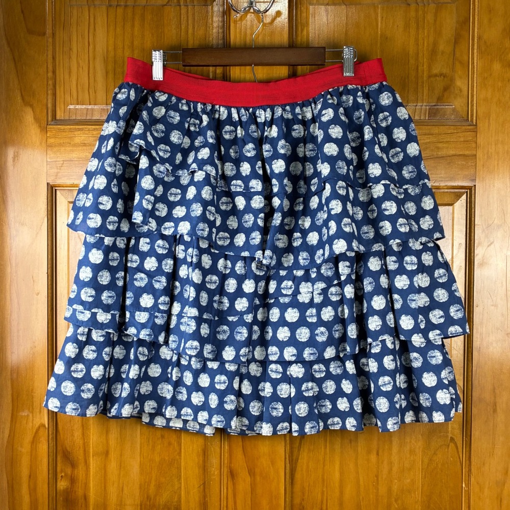 Lane Bryant Tiered Skirt Size 14/16 Blue White Polka Dot Cotton Ruffle Mini